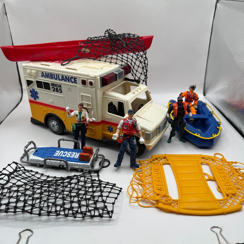 Bass Pro Shops Rescue 285 Ambulance Toy Set Kids Action Figures Nets Boat Canoe
